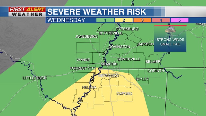 There is a slight risk of severe storms on Wednesday.