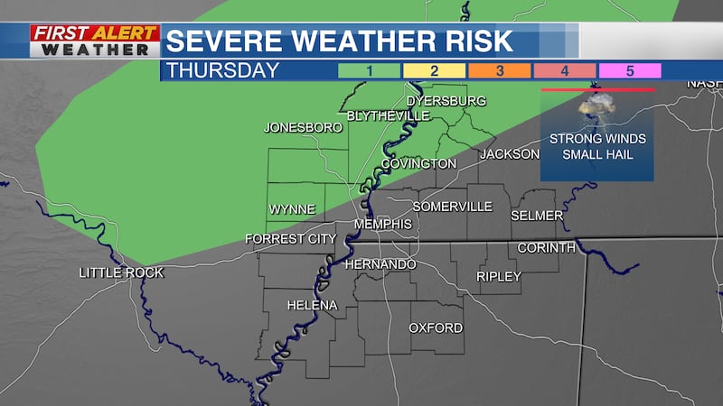 There is a 1 out of 5 for the severe risk late Wednesday into early Thursday.