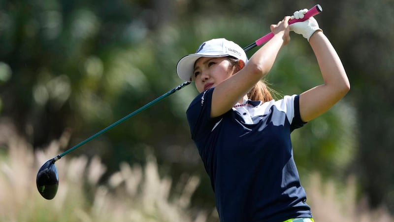 Ayaka Furue, of Japan, plays her shot from the third tee during the third round of the LPGA...