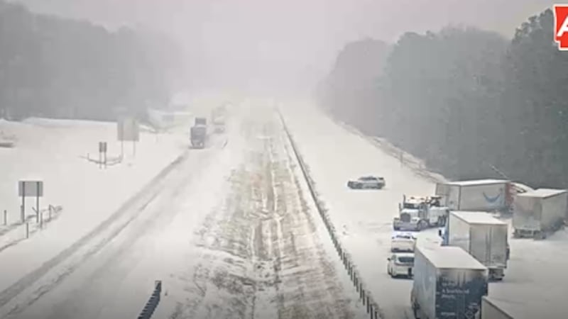 The scene where a portion of I-40 in Arkansas is shut down on Monday morning.