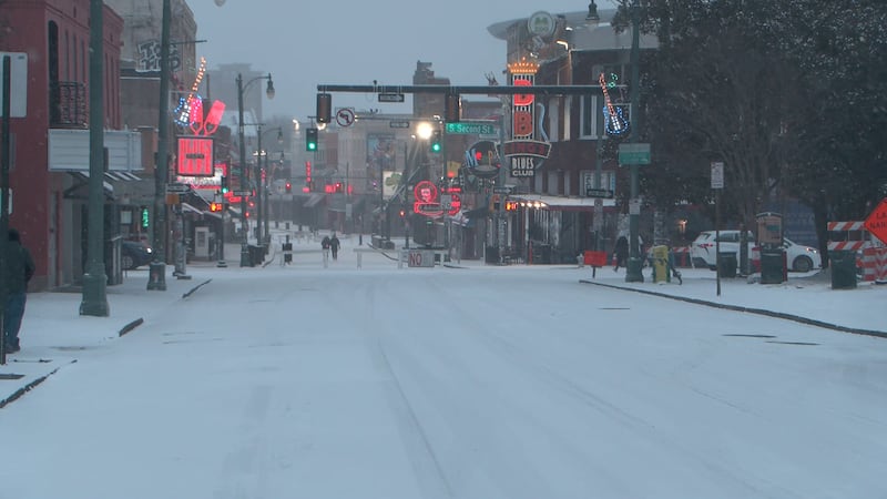 Snow covers Beale Street