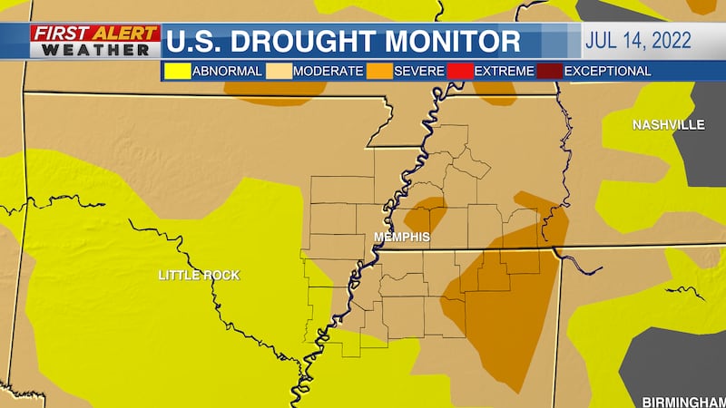 Drought Monitor for the Mid-South as of Thursday, July 14, 2022