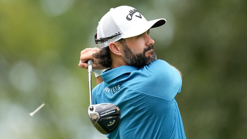 Adam Hadwin hits off the seventh tee during the third round of the St. Jude Championship golf...