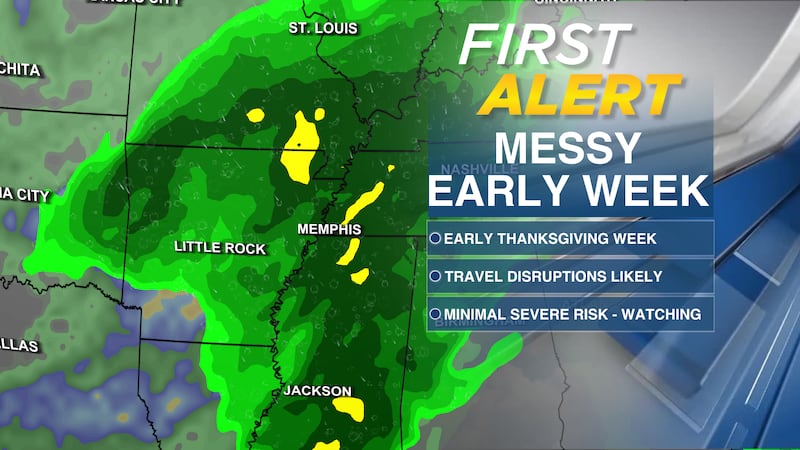Widespread rainfall will impact your travel early into Thanksgiving week.