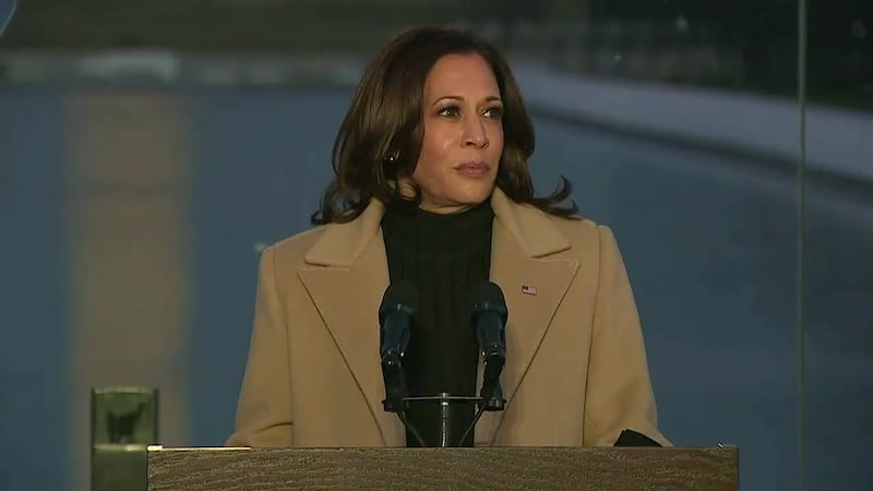 Vice President-elect Kamala Harris pays tribute to those lost to the COVID-19 pandemic during...