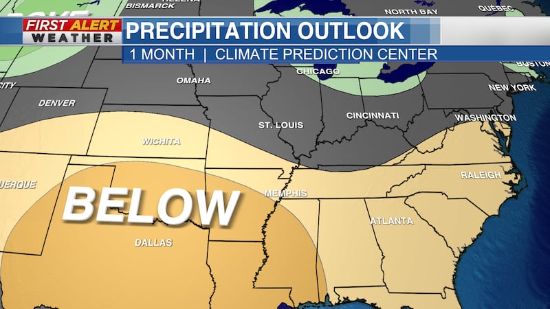 The CPC has outlined the Mid-South with a forecast of below average precipitation for October.