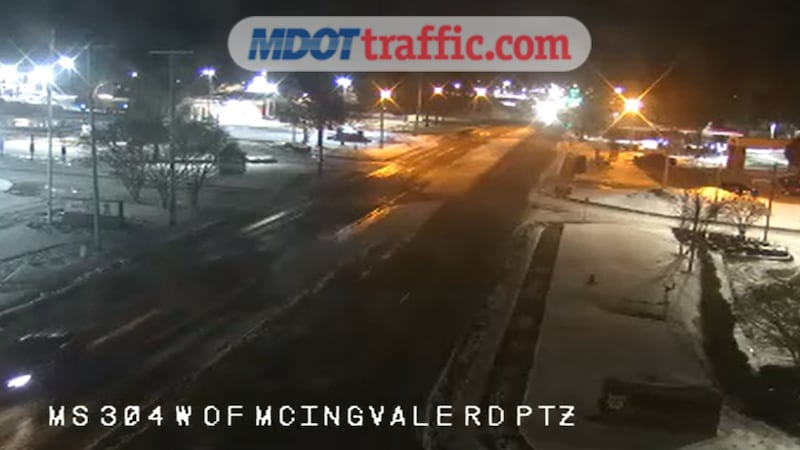Icy conditions on McIngvale Road in Hernando, Mississippi, Friday night