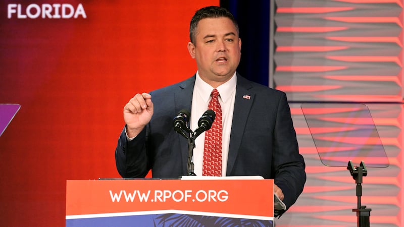 FILE - Republican Party of Florida Chairman Christian Ziegler addresses attendees at the...
