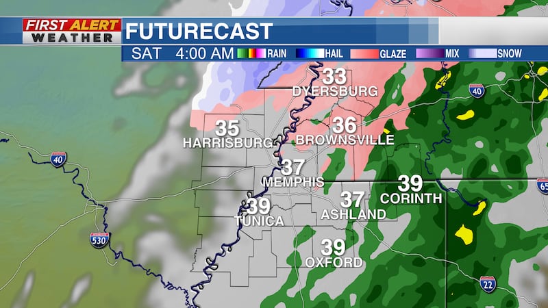Sleet will mix in with rain early Saturday morning.
