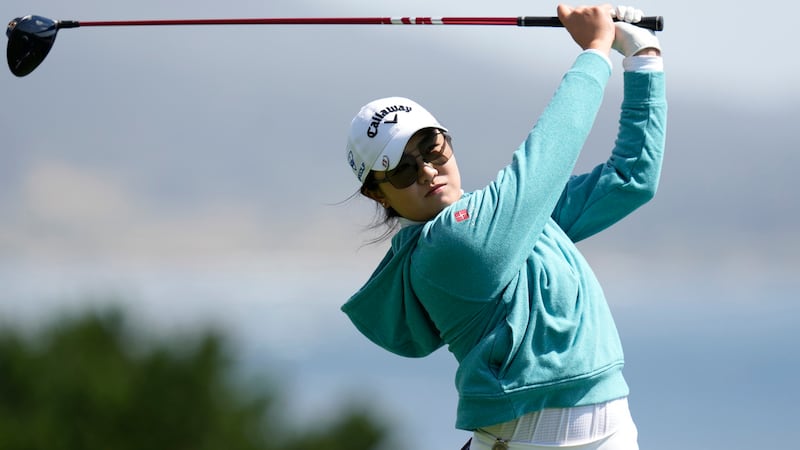 Rose Zhang hits from the 14th tee during the third round of the U.S. Women's Open golf...
