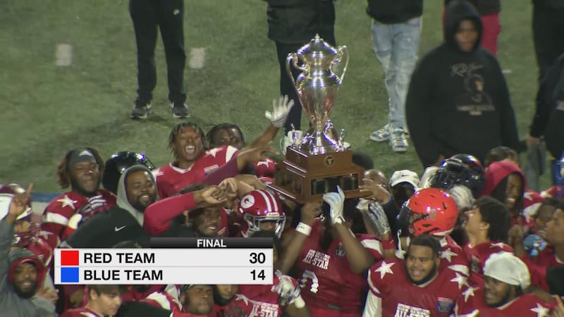 The Red Team after winning the 2023 AutoZone Liberty Bowl High School All-Star Game