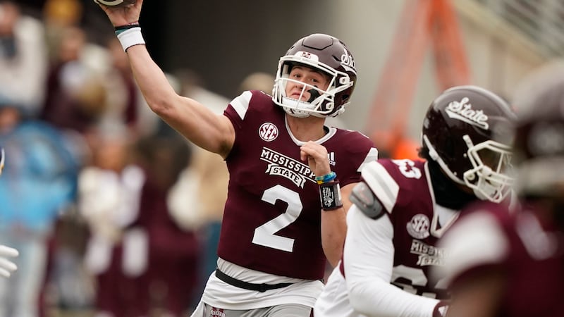Mississippi State quarterback Will Rogers (2) passes against East Tennessee State during the...